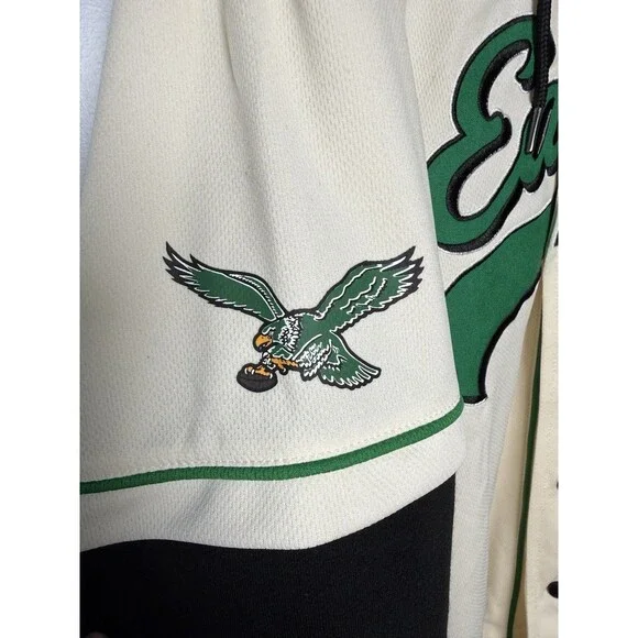 NWT NFL Philadelphia Eagles Hooded Baseball Jersey Cream Black Men's Medium $85 - Picture 7 of 14